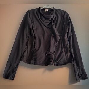 XCVI Women's Sz S Black Jacket Asymmetrical Ruffle Zip Cotton Whimsigoth Modern
